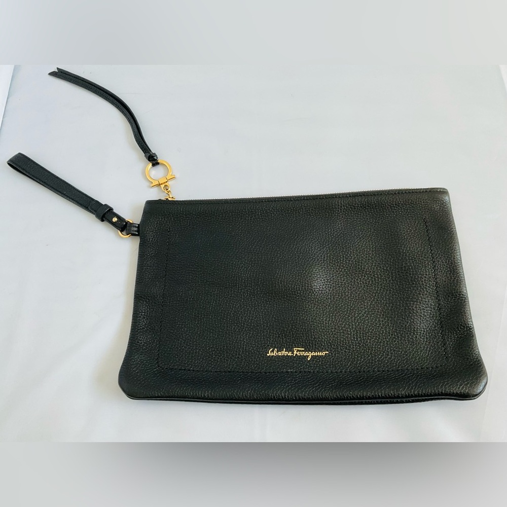 Salvatore Ferragamo Black Leather Clutch